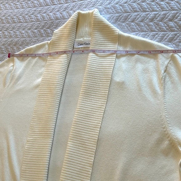 NWOT Calvin Klein Cropped Shawl Collar Open Cardigan 3/4 Sleeve Size L Cream - Picture 11 of 15
